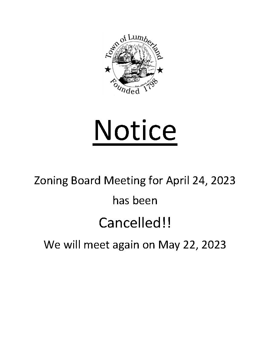 ZBA Meeting for April 24th Cancelled